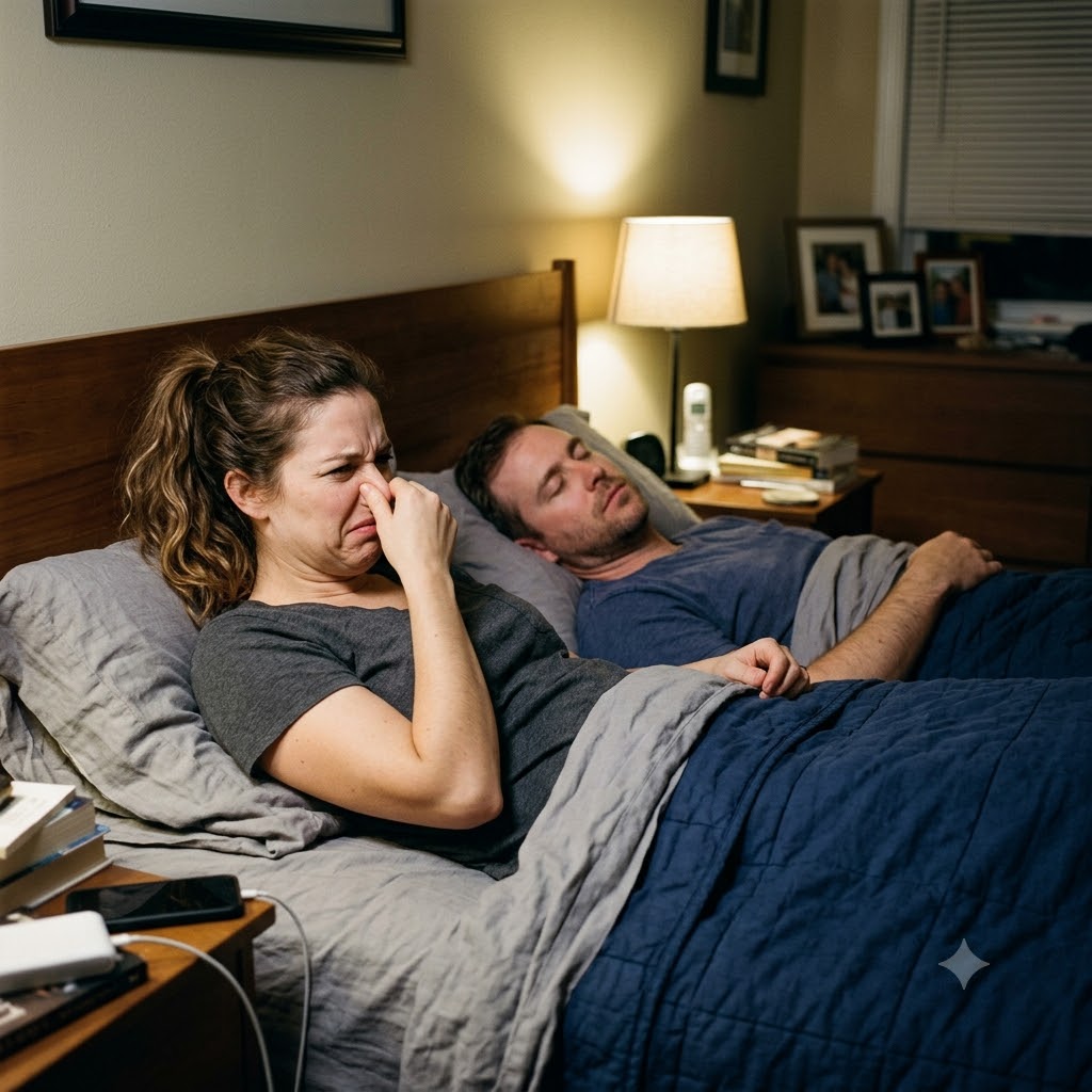 I lie down next to my husband, I catch a strange, foul odor emanating from his side of the bed