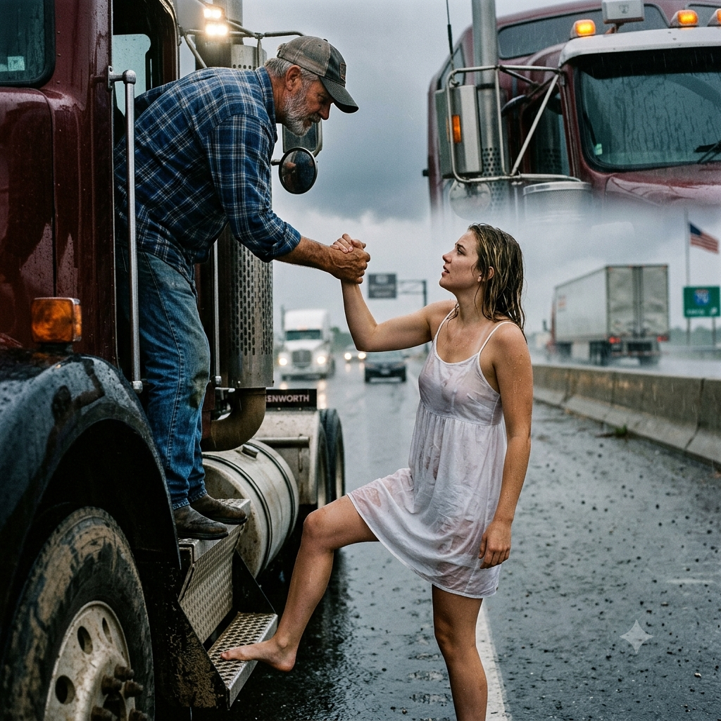 Taking pity on the rain-soaked girl, the truck driver offered her a ride—never expecting that ten minutes later, disaster would strike…