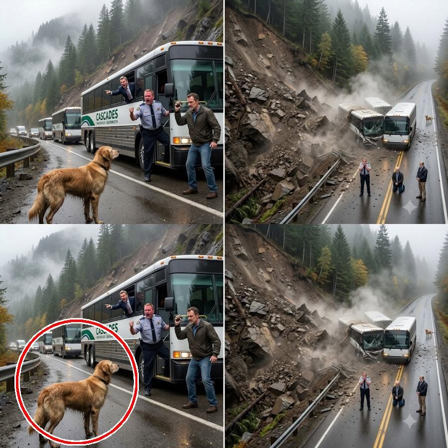 Blocking a convoy on a mountain road, the hungry stray dog was chased away with screams of ‘Get lost, you trash!’—only for everyone to drop to their knees in apology 30 seconds later….